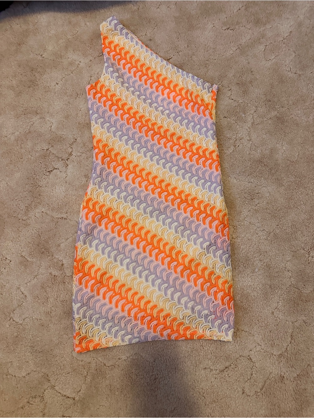 One-Shoulder Crochet Bodycon Dress in Orange, Lavender & Cream NWT Small - Picture 4 of 9